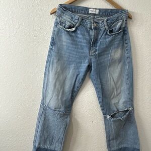 ZARA Distressed logró Blue Jeans usa 4 women’s casual patchwork stile